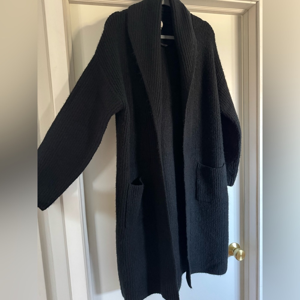 A New Day Black Long Knit Open Cardigan with Pockets - Super Cozy size M/L